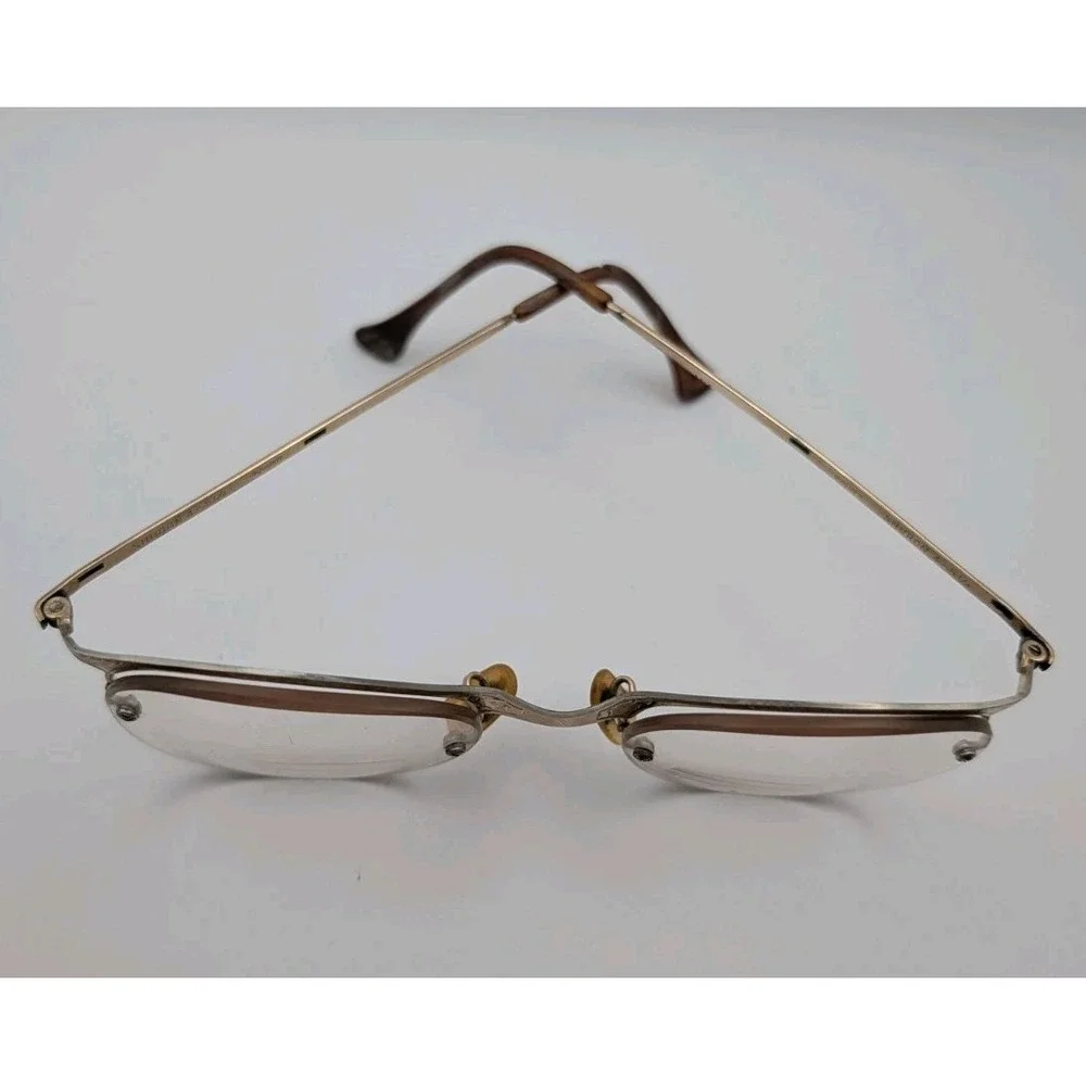 Vintage Shuron 1/10 12K GF Rimless Eyeglasses Frames Floral Engraved 4-5 1/4 50s